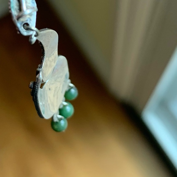 Real silver 3 Pc jewelry set choker necklace ear rings green semiprecious stones - Picture 13 of 13